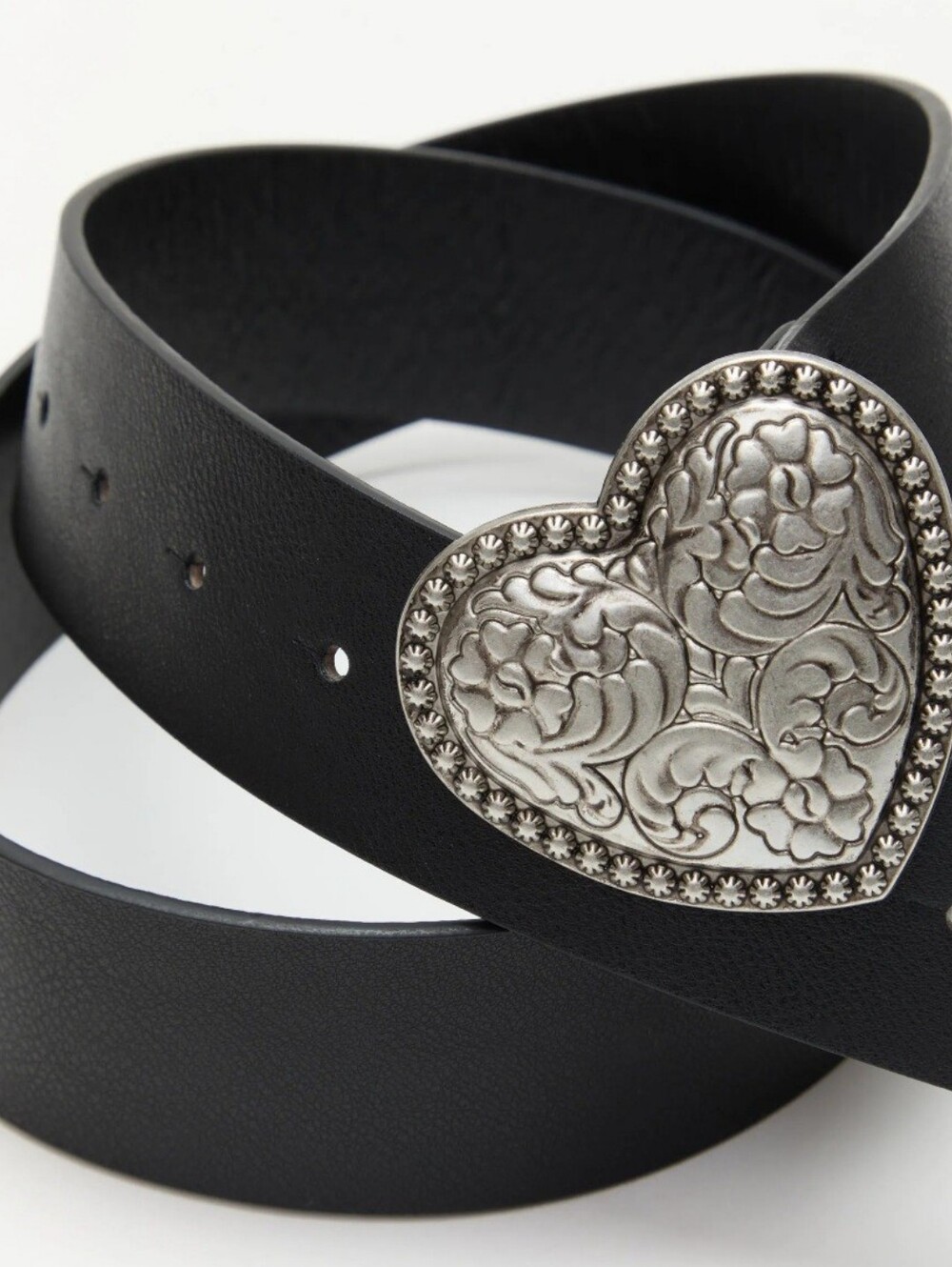 New Silver Western heart Floral belt buckle & 40.55" black PU leather belt